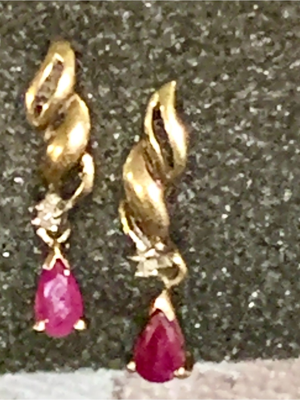 Kay Jewelers Gold Drop Earrings with Pink Teardrop Stones